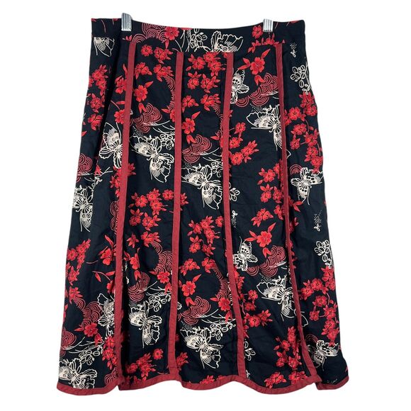 Y2K Butterfly Midi Skirt Womens Medium Tease Zen Asian Inspired Red Black Goth - Picture 1 of 9